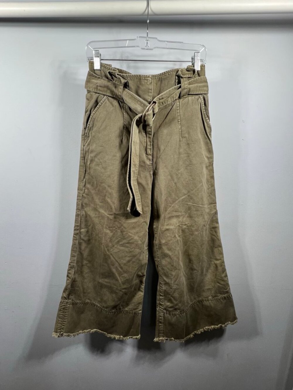 Cinq a Sept Pants Womens Serge Wide Leg Cropped Denim Bottoms 4 Belted Flaws